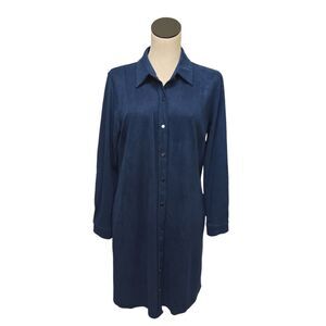 Soft Surroundings Sz Medium Faux Suede Maxi Shirt Dress Blue‎ Classic Minimalist